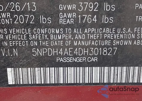 2013 Hyundai Elantra Gls из США, поврежденный, VIN 5NPDH4AE4DH301827